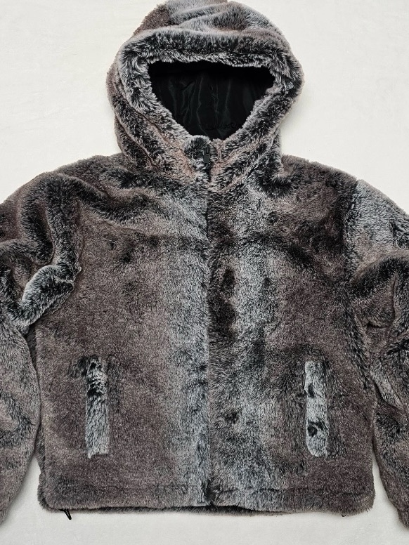 Zara Charcoal Faux Fur Hooded Bomber Jacket